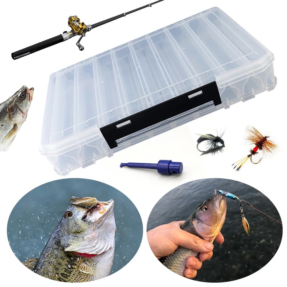 Double Sided Fishing Tackle Box 10/14/18 Compartment Fishing Lure Hook Box Multifunctional Fishing Hook Bait Case for Wobblers