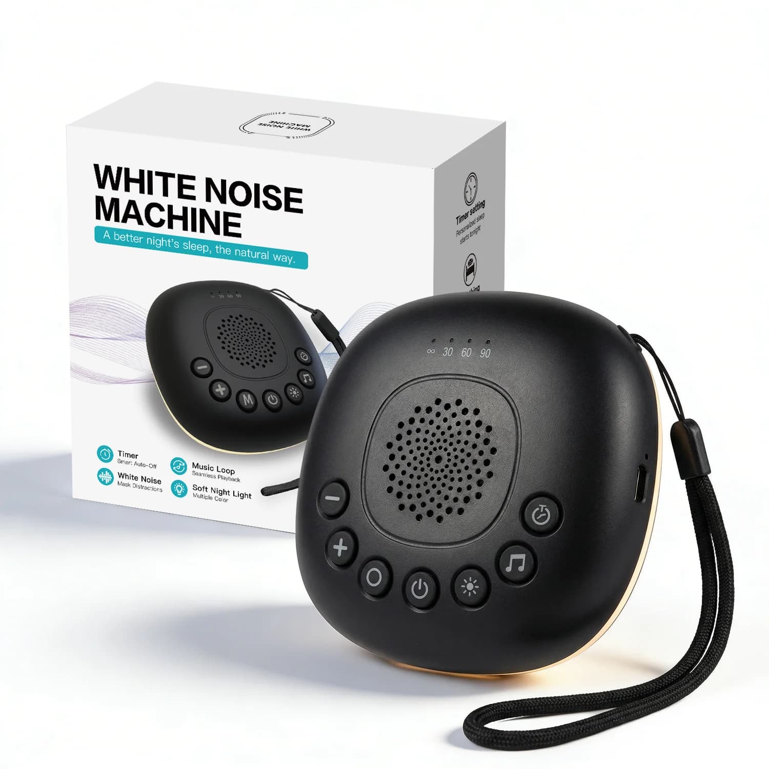 Macchina del rumore bianco con 20 suoni rilassanti, luce notturna e timer, macchina del suono portatile per neonati e adulti, per viaggi, studio e ufficio