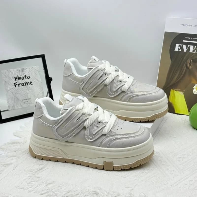 Lunar Step Chunky Platform Casual Sneakers Women Velcro Lace Up Height Increasing Memory Foam Arch Support Anti Slip Breathable