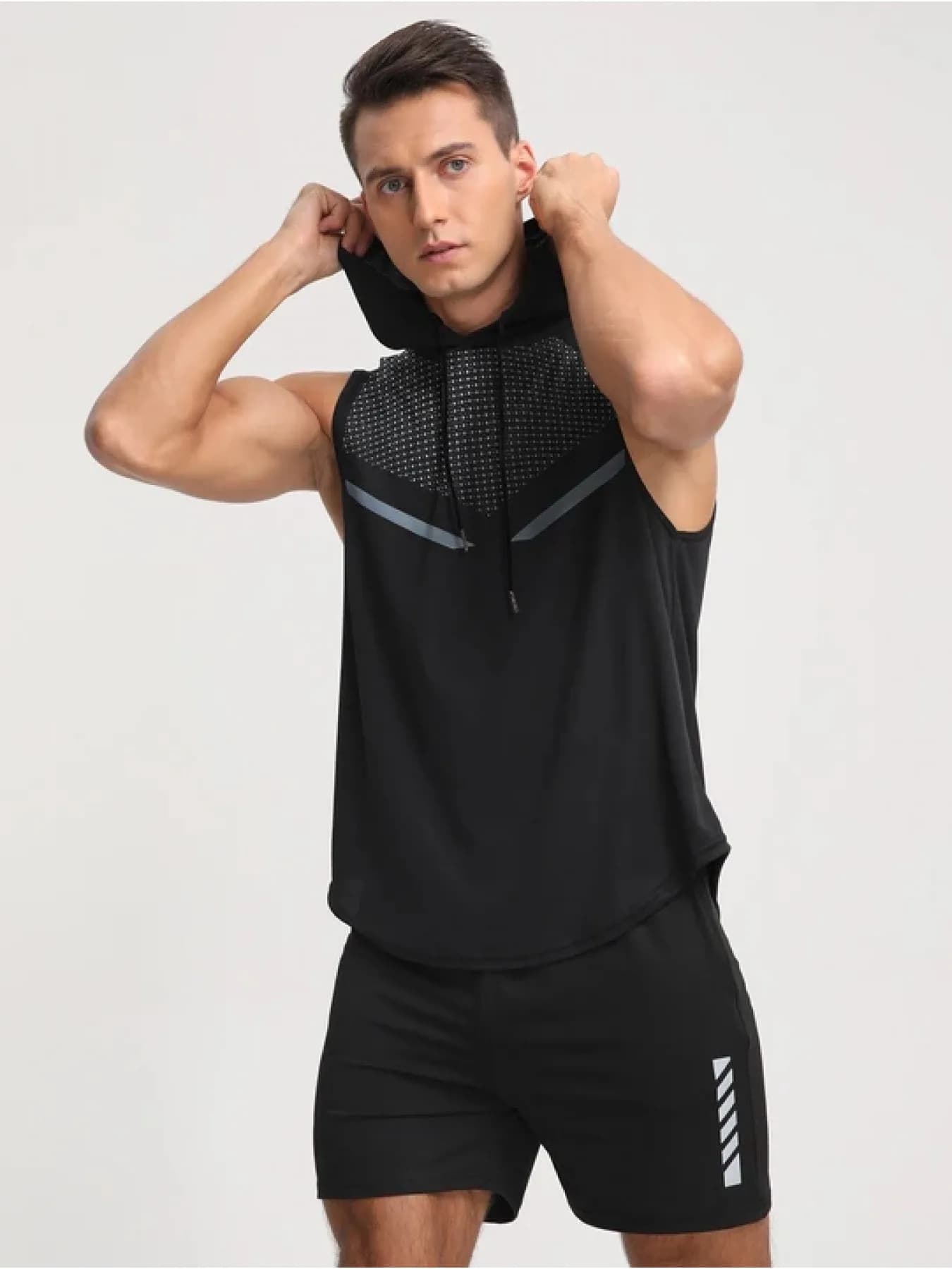 Gilet da basket intero per tuta fitness senza maniche con cappuccio in rete estiva da uomo, gilet sportivo da corsa ad asciugatura rapida