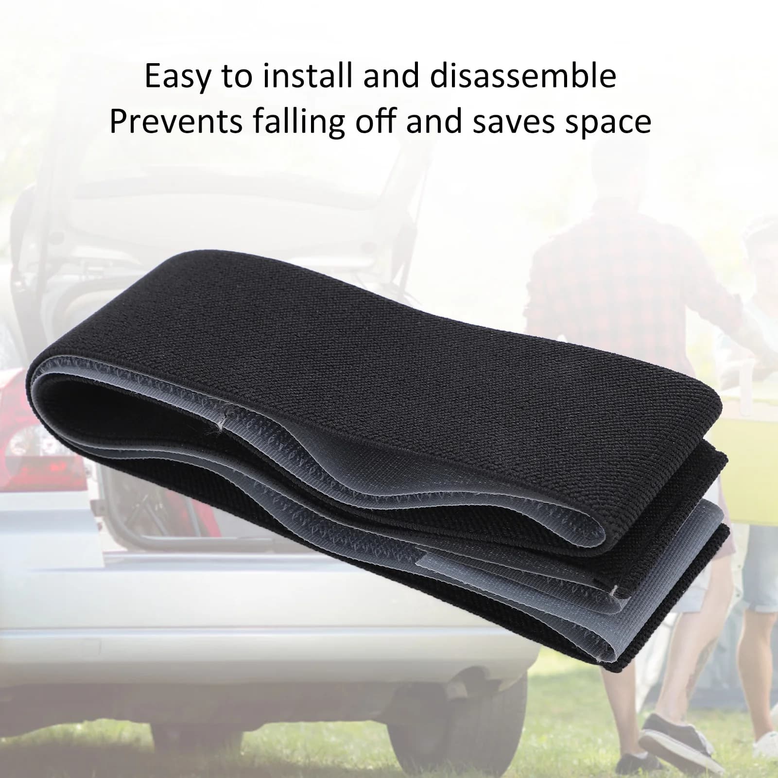 Cinghia di Fissaggio Nera Leggera Portatile Resistente Facile da Usare Nuova in Poliestere 50x600MM Elastica per Organizzare il Bagagliaio dell'Auto
