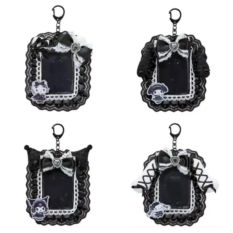 Gothic Lace Photocard Holder, Dark Style Kuromi Cinnamoroll ID Card Case, Cute Keychain Card Bag for Students