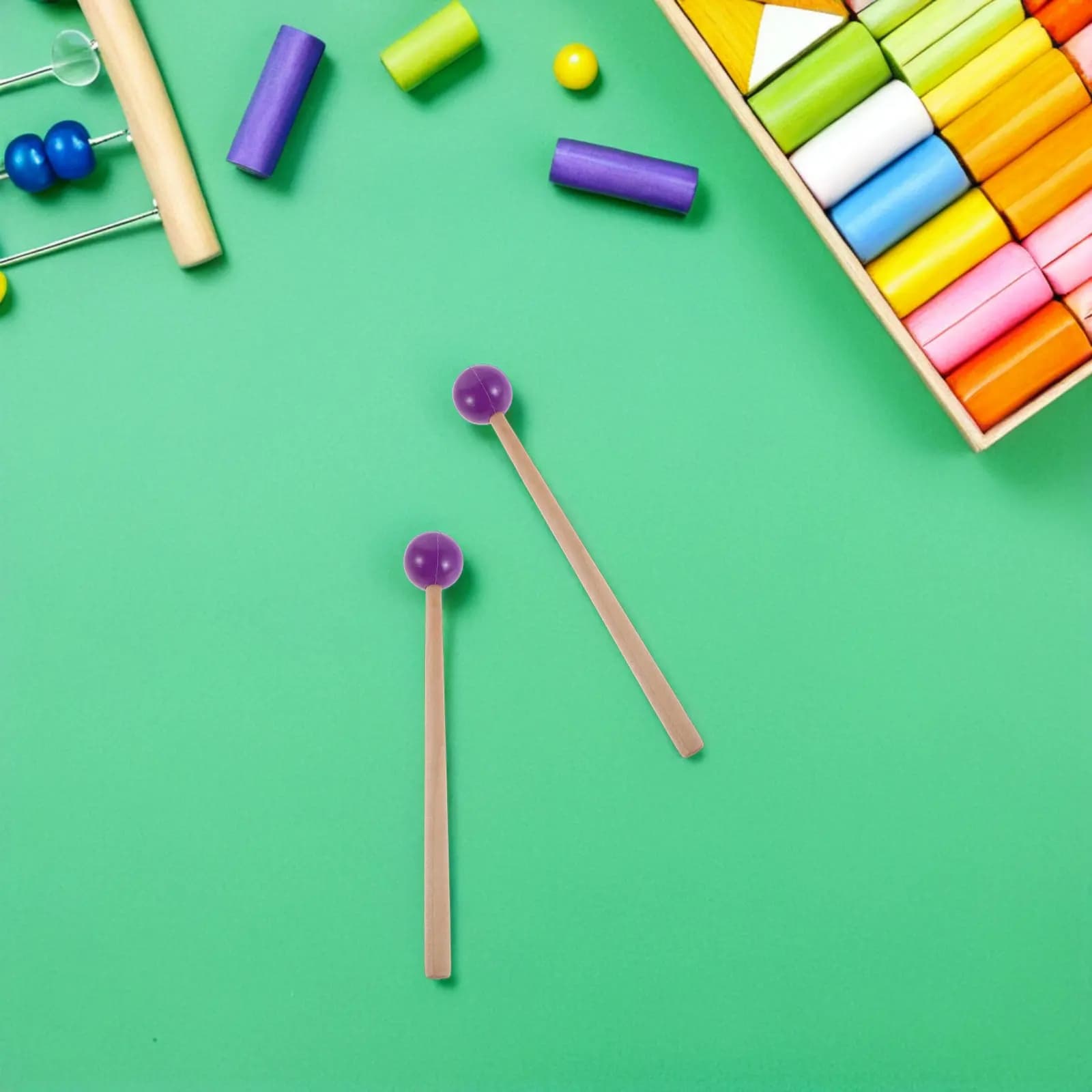 2 Paia di Bacchette per Xilofono con Manico in Legno, Leggere, per Educazione Musicale dei Bambini, per Blocchi Sonori e Gong