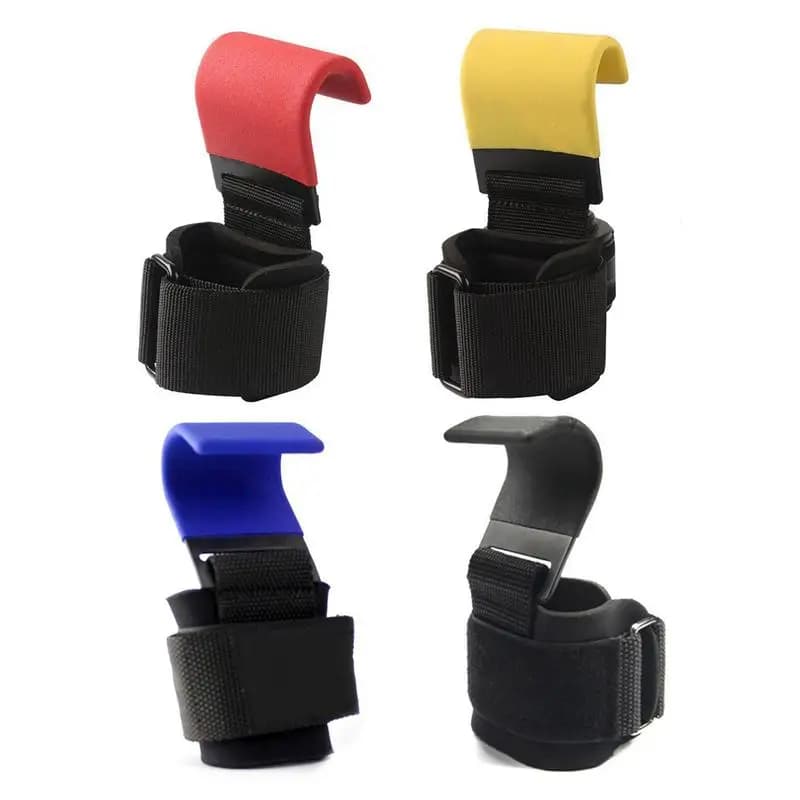 Grips with padded hook with wrist bands Powerlifting gloves with hand bar Hooks for durable tractions Straps for gym workout