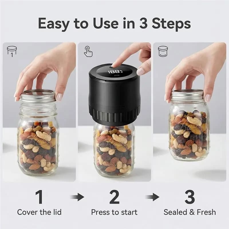 A83G-Electric Jar Vacuum Sealer Kit - Portable Sealer For Jars, Bags & Food Containers Preserve Jams