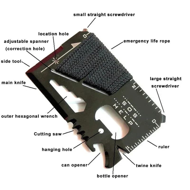 EDC Carta di credito Coltello da caccia tascabile multifunzionale Sport all'aria aperta Campeggio Escursionismo SOS Sopravvivenza Salvataggio Strumenti di emergenza MJ