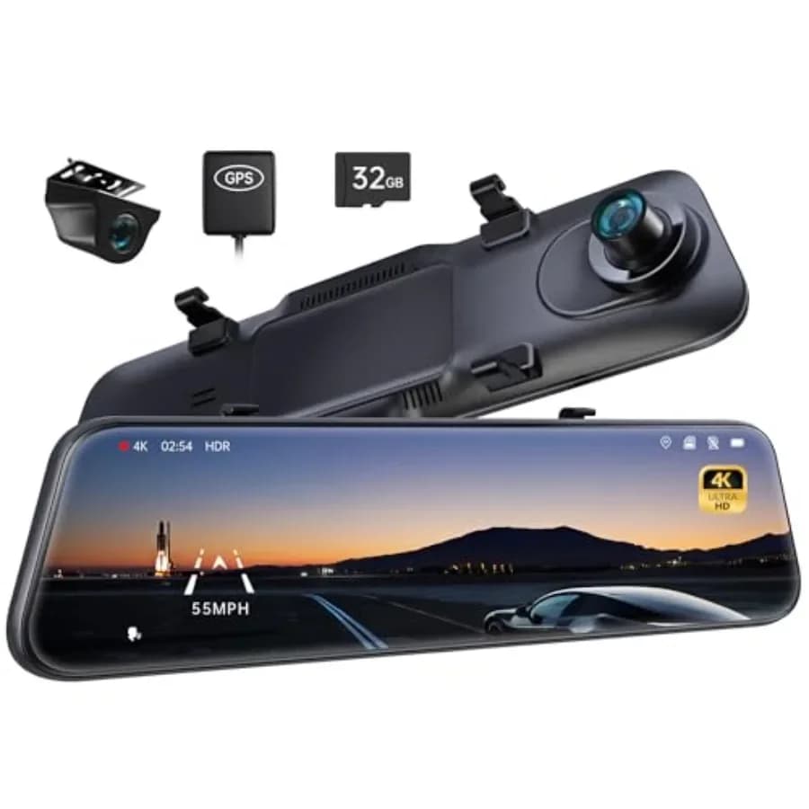 Dash Cam mirror P12 Pro 4K with smart driving assistant for better road safety: 12 inch mirror camera with 2160P