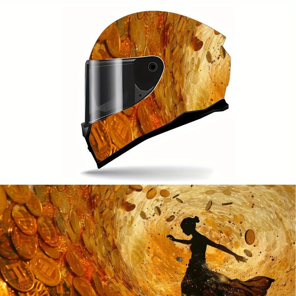 Decalcomanie per casco integrale con motivo Vortex Coin Gold - PVC resistente e impermeabile, casco da corsa per motociclisti autoadesivo