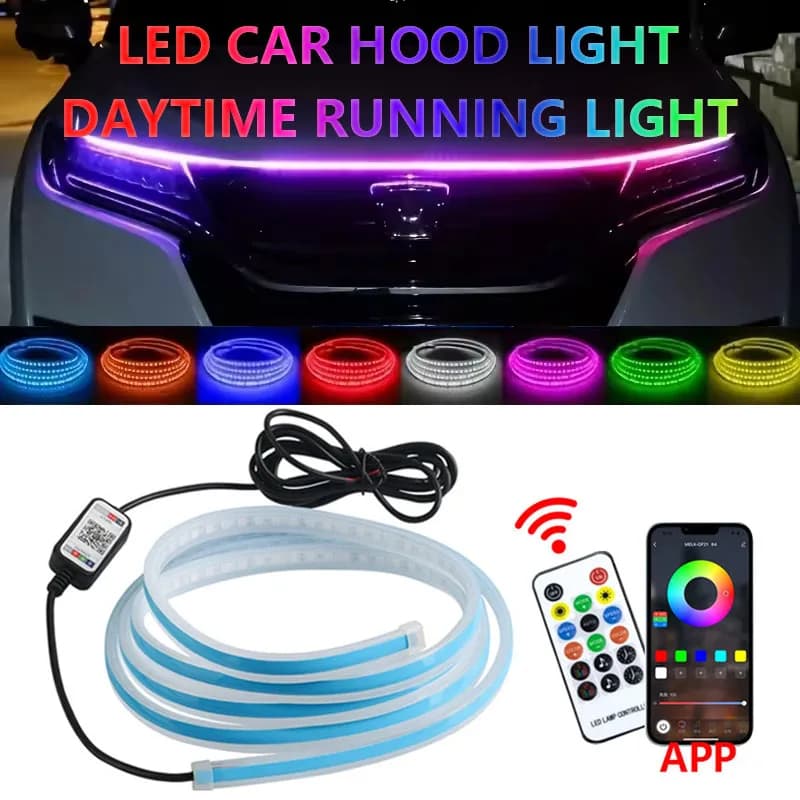 Cofano per Auto LED luce di marcia diurna Neon APP telecomando impermeabile flessibile Auto guida cofano motore lampada ambientale decorativa