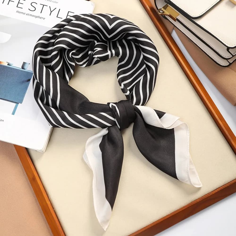 Fashion Square Silk Scarf Double Sides 70*70cm Hair Scarf Handbag Wraps Black White Neckerchief Female