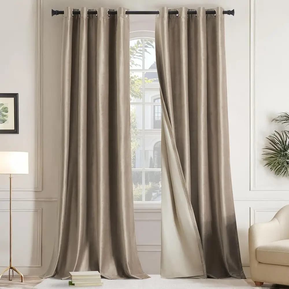 Tende oscuranti in velluto talpa al 100% lunghe 108 pollici 2 pannelli per soggiorno, tende termiche beige per finestre Fodera isolata di lusso