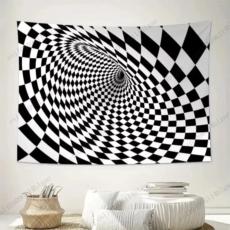 Checker Vortex Illusion Home Decor Cloth Twisted Space Bedroom Tapestry Eye - catching Wall Tapestry Psychedelic Art Wall Cloth