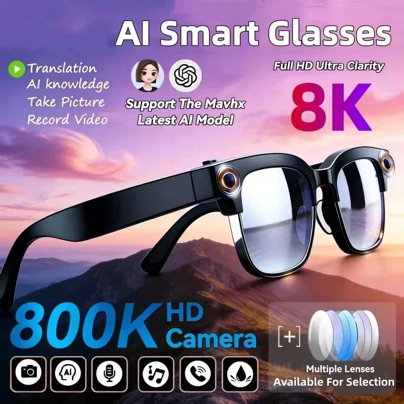 Smart AI 8K Glasses with Bluetooth Call, 1200MP HD Camera, GPT Chat Vocal Assistant, Musical Reader, Translator, Intelligent Sunglasses 2026