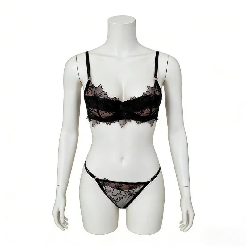 Set di Lingerie Francese Sexy con Ricami Traforati, Ultra Sottile con Chiusura per Seni Piccoli, Puro Erotico Trasparente BANERDANNI TUSHY