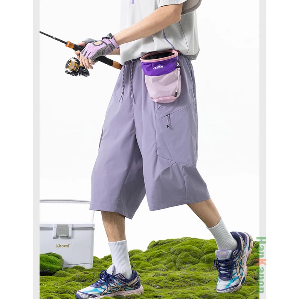 Pantaloni Capri Estivi Unisex Pieghevoli in Tessuto Resistente all'Usura con Vita Elastica Impermeabili per Sport all'Aperto