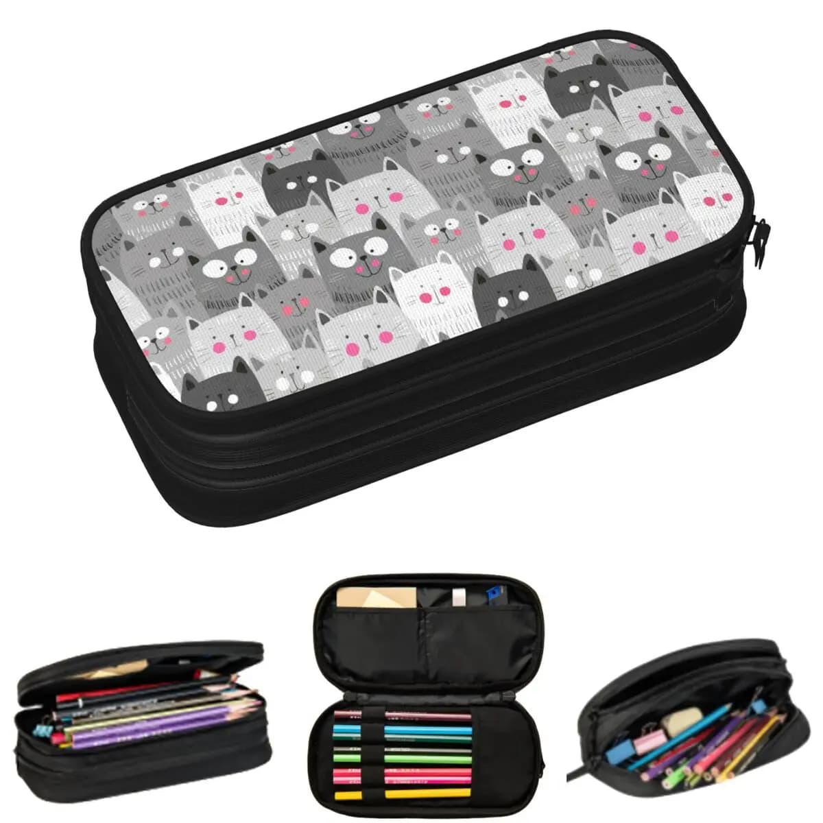 Adorabili astucci colorati per matite con disegni di gatti, per studenti, scatola per penne, borsa per matite, astuccio grande con ampio spazio di archiviazione