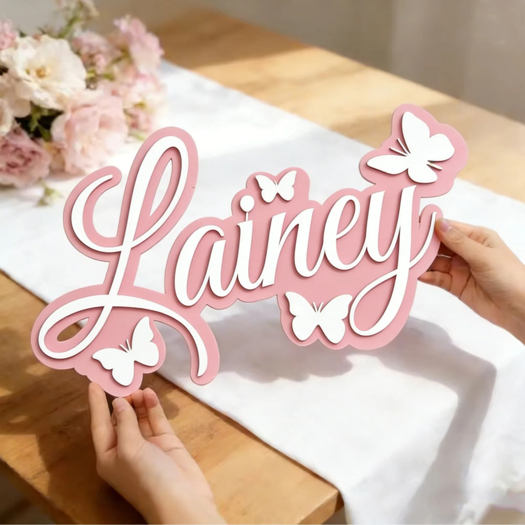 1 Pezzo Targa in Legno Personalizzabile con Nome Stile Farfalla, Decorazione per Parete di Casa, Stanza, Ufficio, Porta, Fai da Te, Verniciabile, Regalo per Nascita, Compleanno, Matrimonio