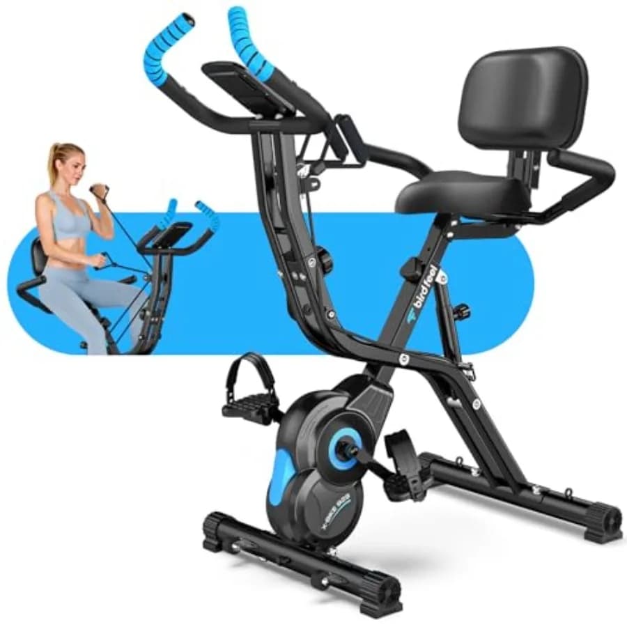 Cyclette Pieghevole da Interno con 8 Livelli di Resistenza Magnetica, Bici da Allenamento Silenziosa per Uso Domestico, Include Fasce di Resistenza per Braccia