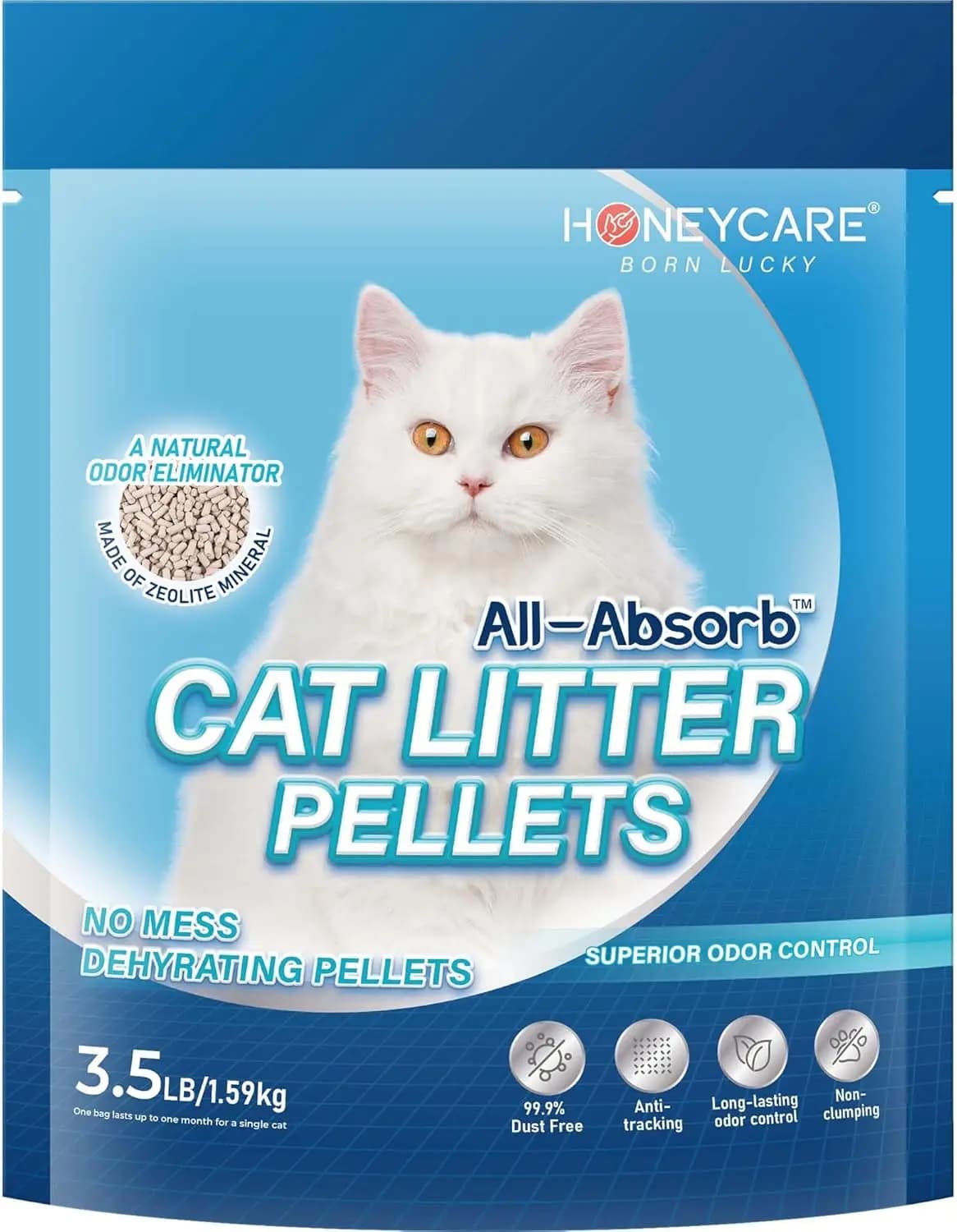 Lettiera per Gatti in Pellet di Zeolite All-Absorb, Controllo Odori a Lunga Durata, Non Agglomerante, 3,5 Libbre