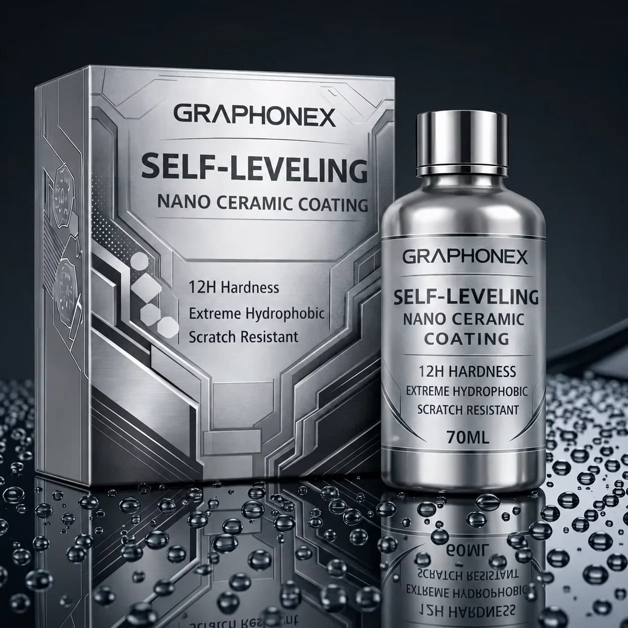 GRAPHONEX Nano Ceramic Coating 70ML–12H Hardness Self-Leveling Car Coating,Super Hydrophobic,Scratch Resistant Paint Protection