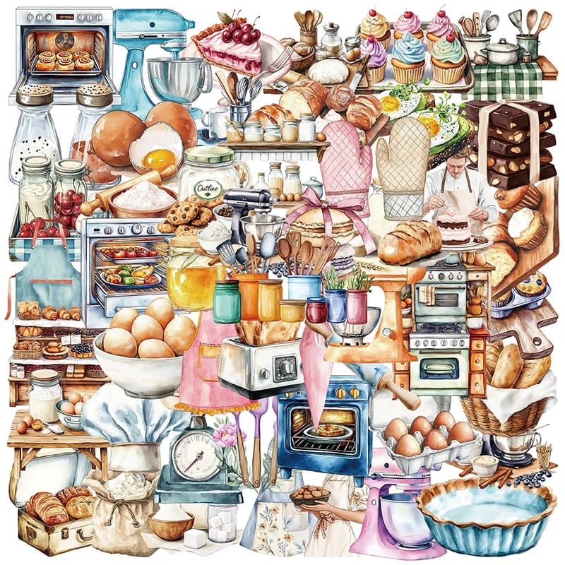 50PCS Baking Theme PET Material Graffiti Stickers DIY Aesthetic Diary Laptop Fridge Suitcase Decoration Scrapbooking Decals Toys