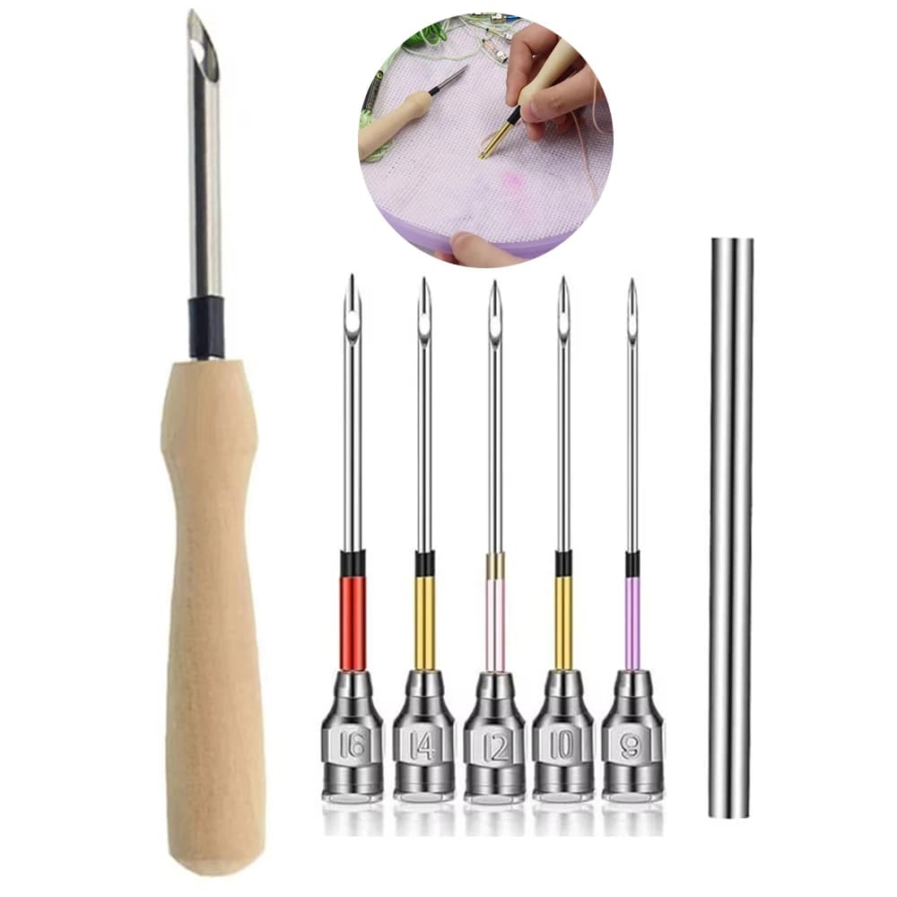 1 set kit di strumenti per punzonatura ricamo punto croce strumenti per maglieria manico in legno set per cuciture artigianali fai da te