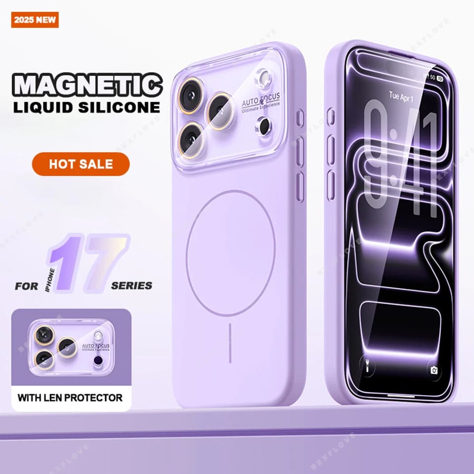Custodia per telefono magnetica con finestra grande per iPhone 17 Air 16 15 13 14 Pro Max Custodia protettiva antiurto di lusso in silicone liquido Magsafe