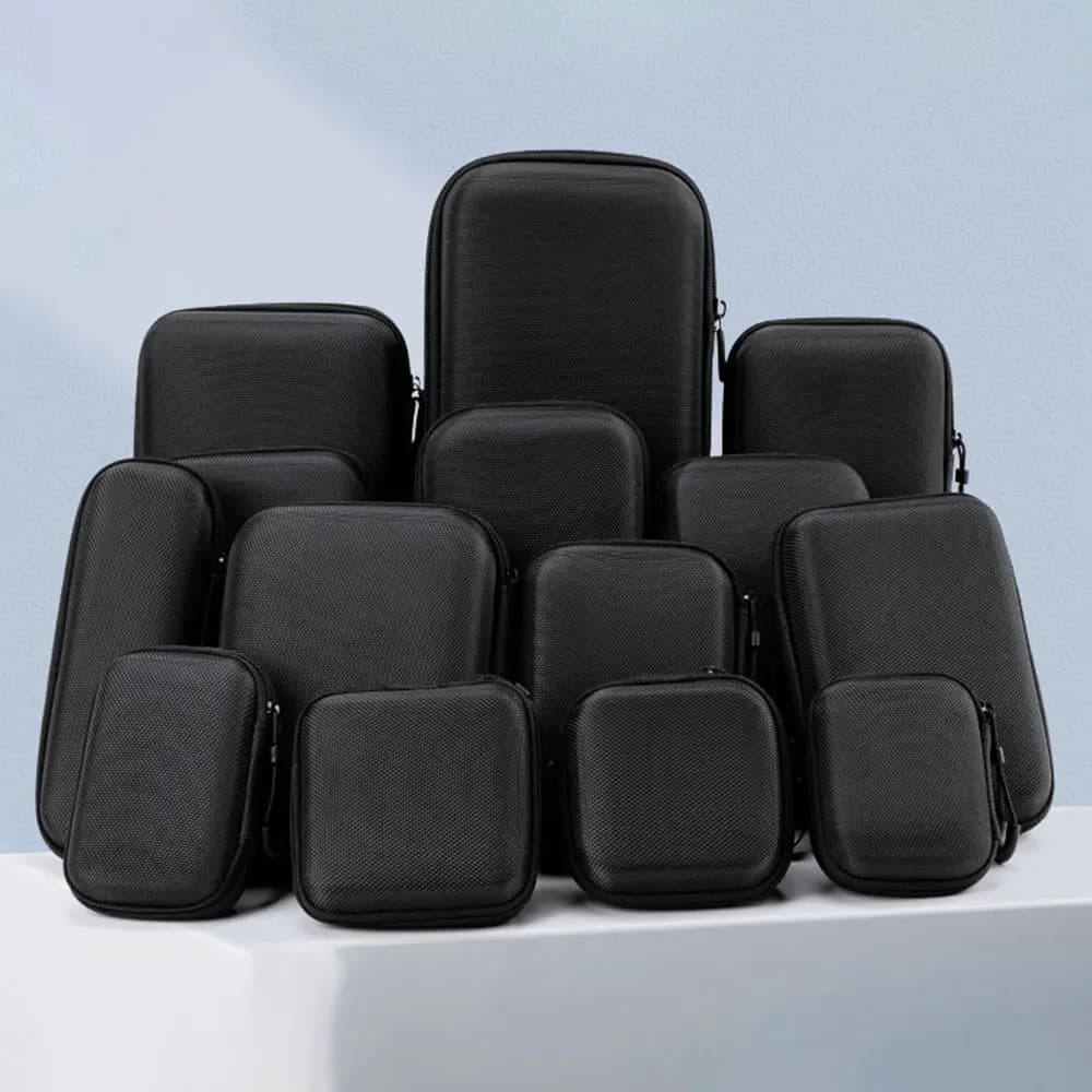 Durable Hard Shell EVA Storage Box Mini Black Pouch Carrying Bag Portable Zipper Earphone Case Digital Accessories
