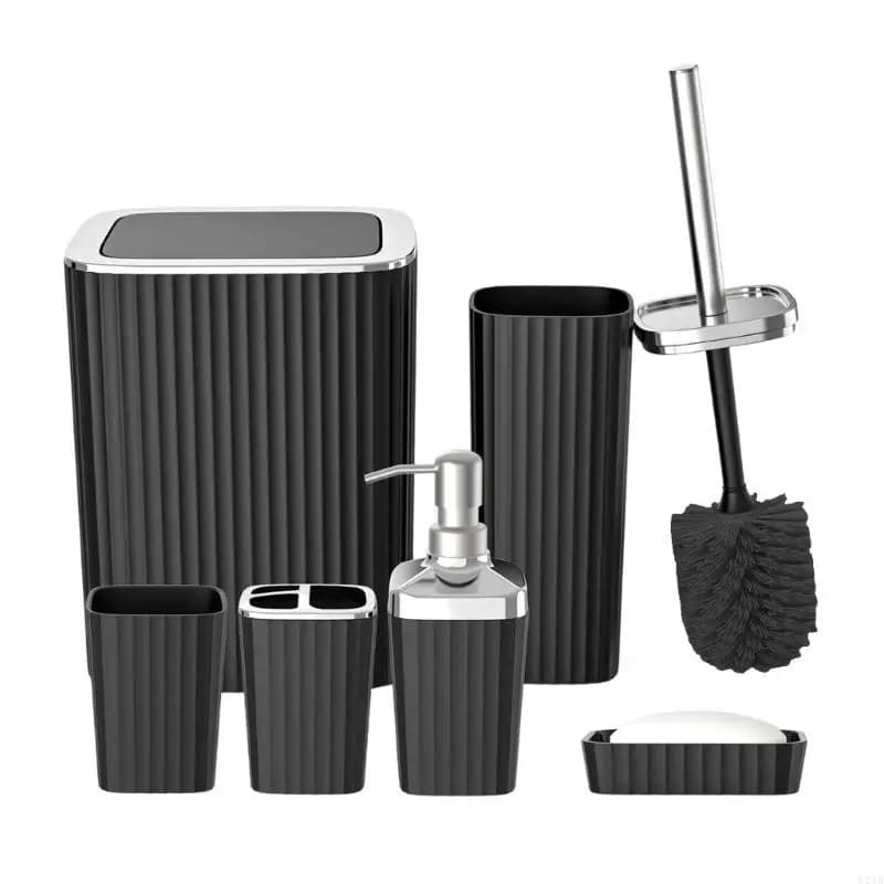Set completo da bagno essenziale da 6 pezzi con bottiglia sapone liquido portaspazzolino