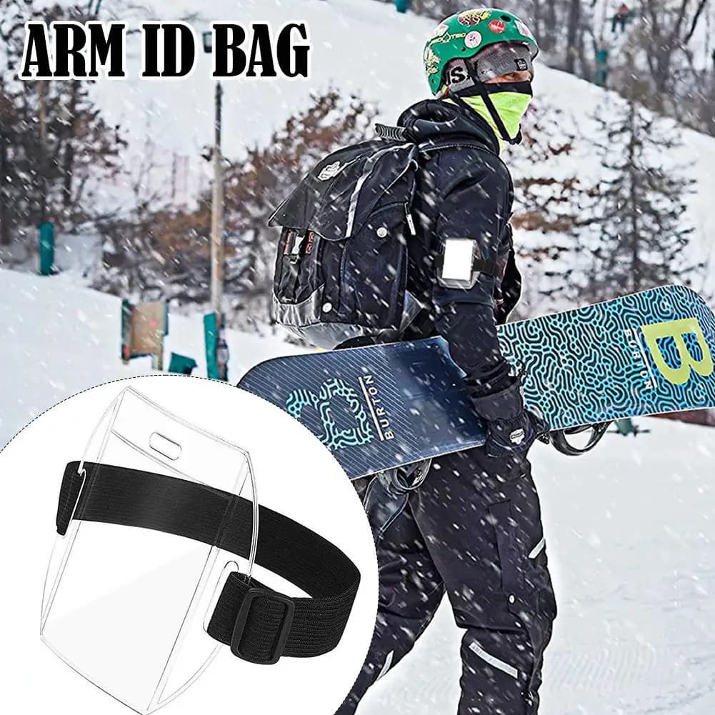 Porta Pass Sci da Braccio in PVC con Cinghia Regolabile e Porta Badge Identificativo