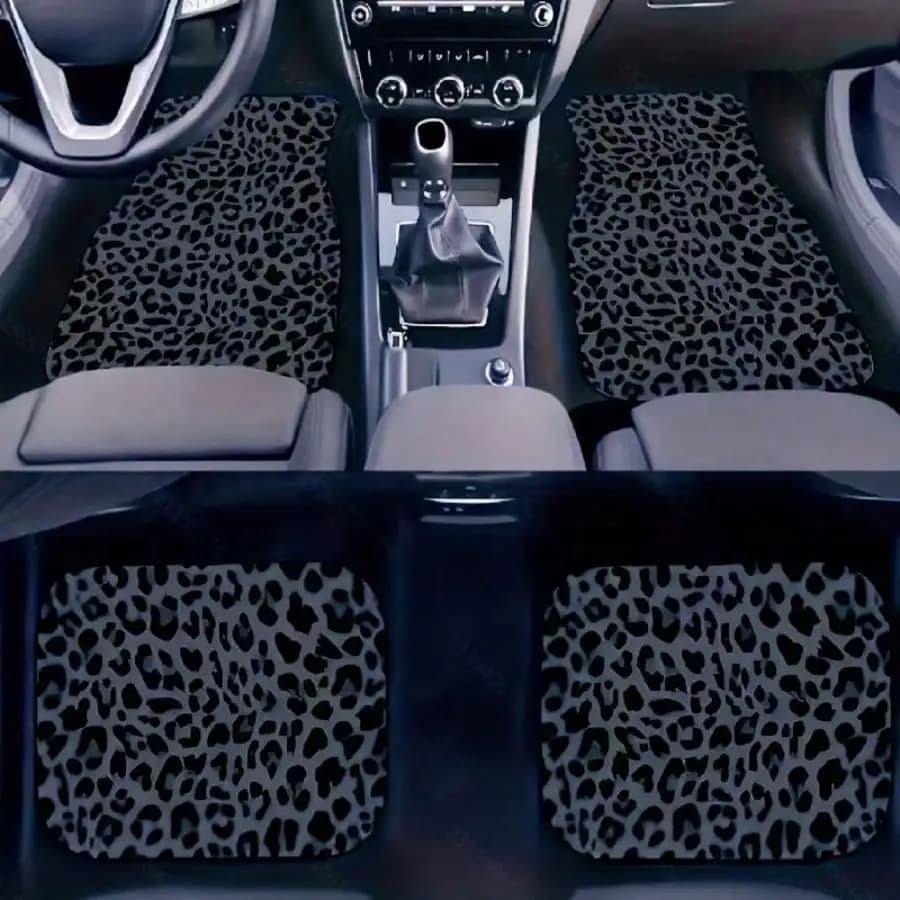 Set da 4 pezzi per tutti i modelli, tappetino per auto con motivo stampa leopardata, tappetino per veicoli, con base antiscivolo, accessori per interni auto