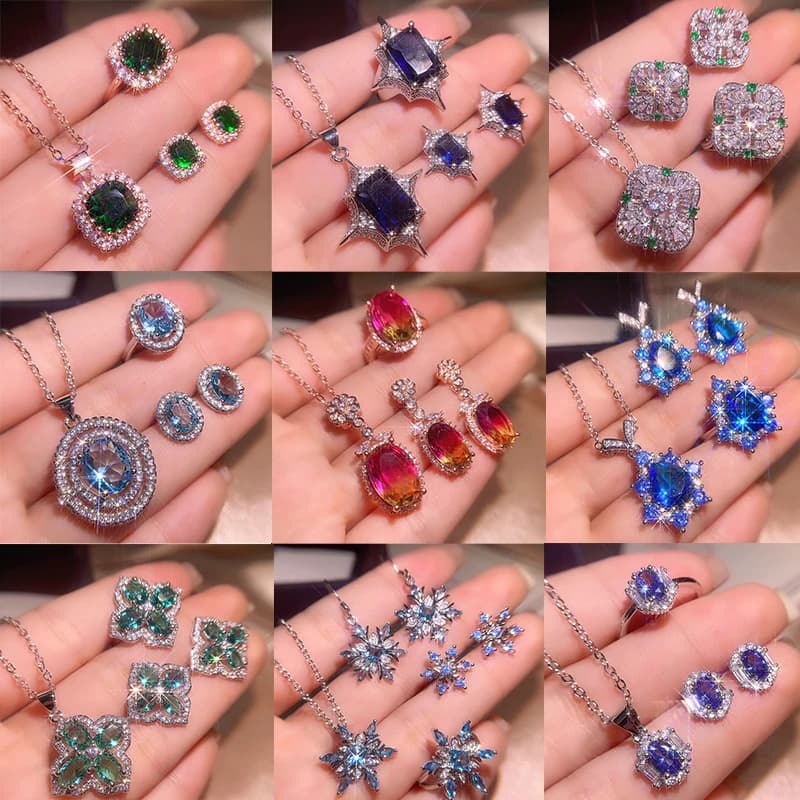 2021 NEW Luxury 20 Style S925 Silver Jewelry Sets CZ Women Wedding Ring/Earring/Necklace Accessories Engagement Gift Wholesale