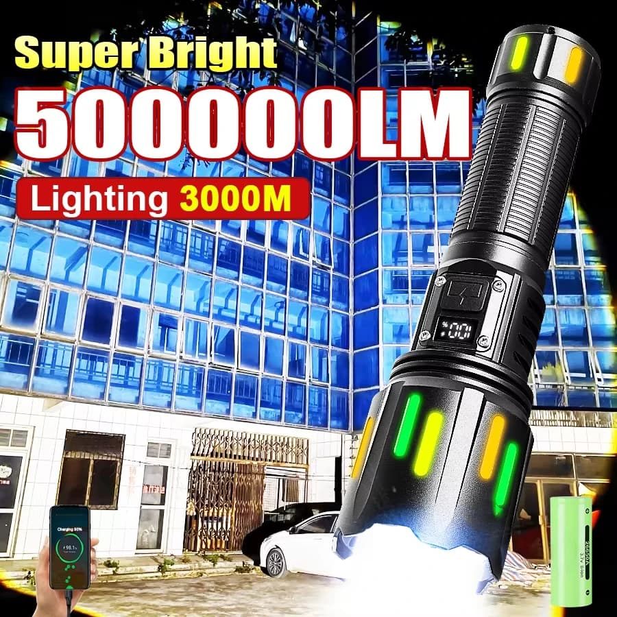 Alta potenza 50000000 Torcia a LED LM ricaricabile a luce forte Lampada super luminosa Lanterna tattica militare Torcia da campeggio per esterni