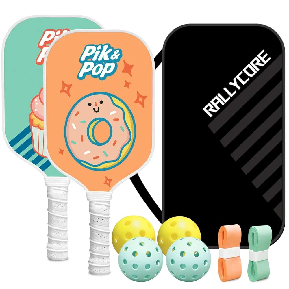 Set di Racchette da Pickleball, 2 Racchette in Fibra di Vetro con Corpo Largo per Precisione, Nucleo in Polipropilene, Include 4 Palline, Borsa e 2 Grip Tape