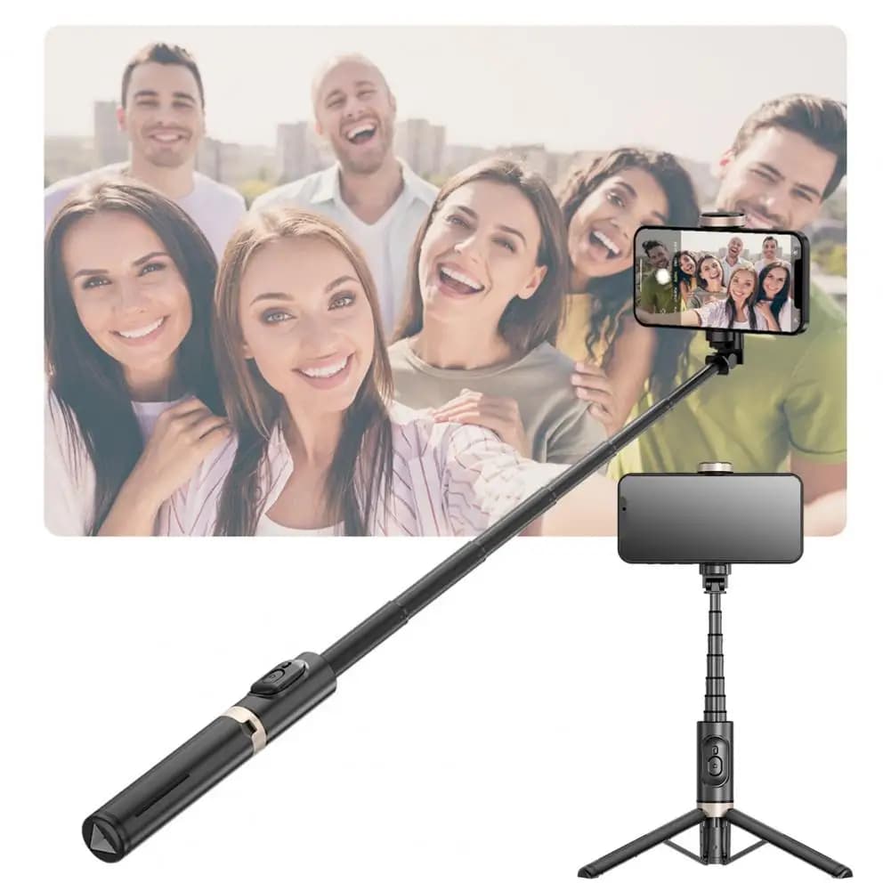 Treppiede per selfie stick estensibile con otturatore remoto wireless Asta per selfie compatta Supporto per telefono per selfie stick per cellulare
