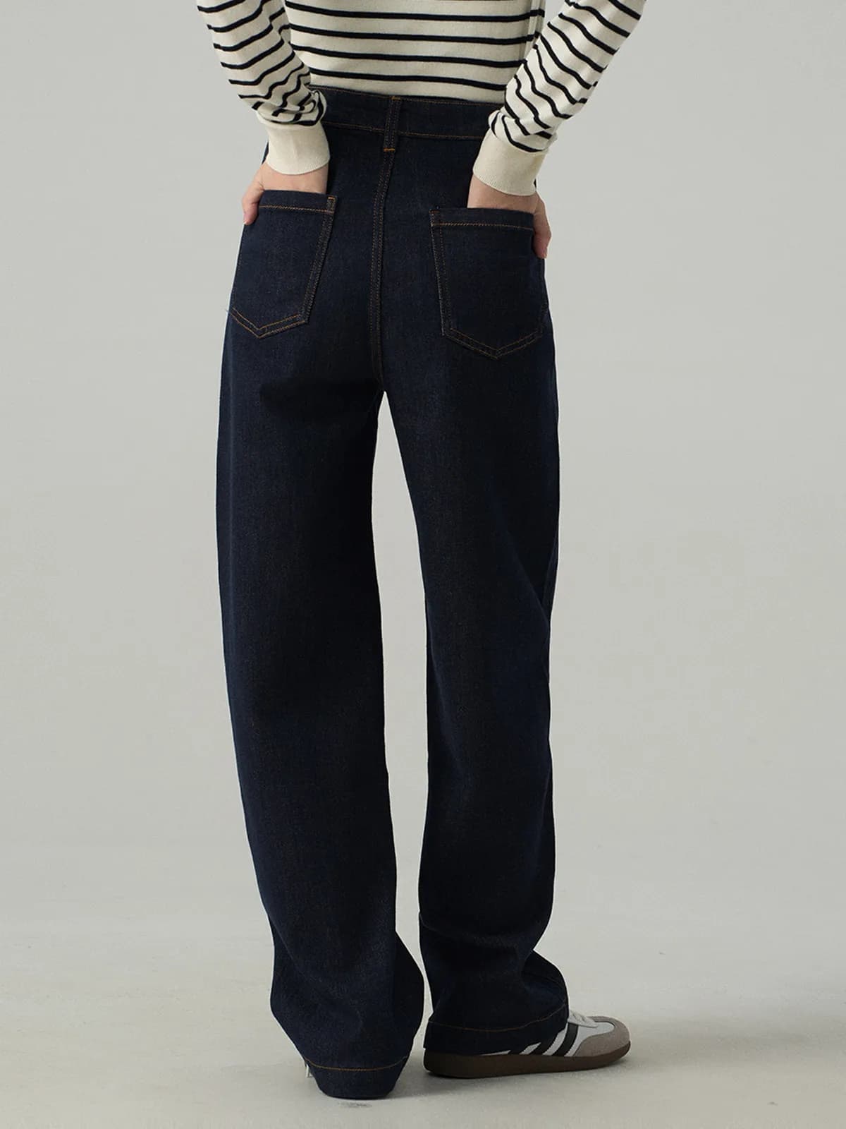 Jeans a Vita Alta e Gamba Dritta in Denim Blu Scuro per Donna, Pantaloni Lunghi a Micro Banana, Pantaloni a Tutta Lunghezza per Primavera e Autunno