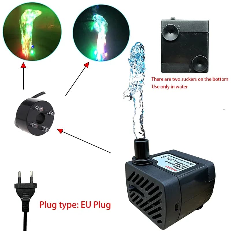 220V 3W miniatura silenziosa Pompa sommergibile Acquario acquario Fontana LED pompa Spina UE pompaggio pompa di aerazione ornamenti set