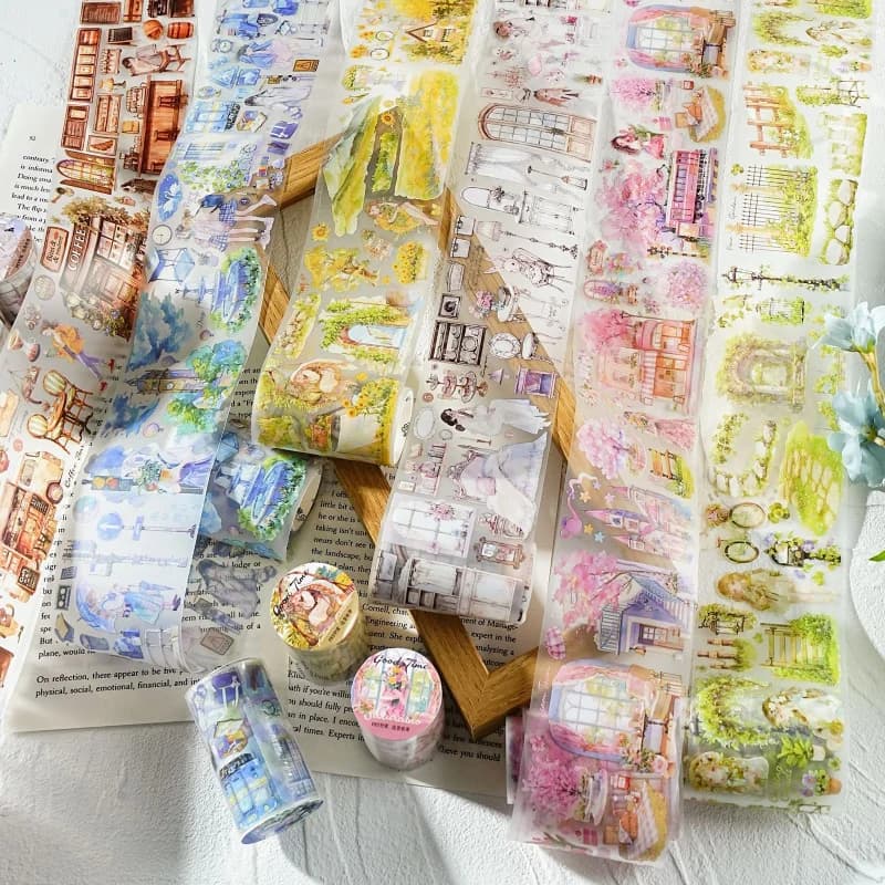1 Roll 6.7x200cm Matte Scene Washi Tape Stickers, Frosted Hazy Texture, Journal Panoramic Base Collage Decor Tape