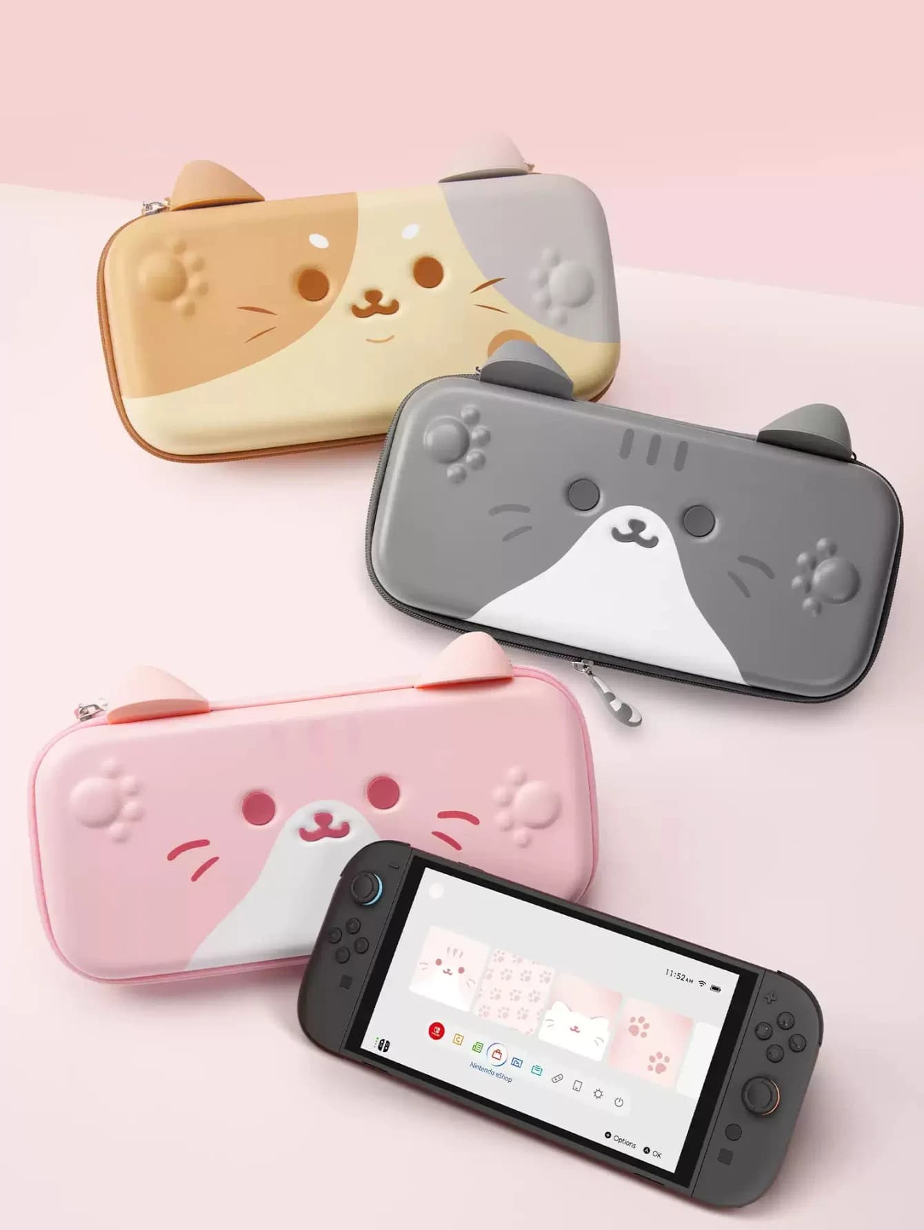 GeekShare Custodia da trasporto Cat Ear compatibile con Switch 2 (2025) 7,9 pollici, custodia da viaggio sottile rigida con 12 slot per carte da gioco