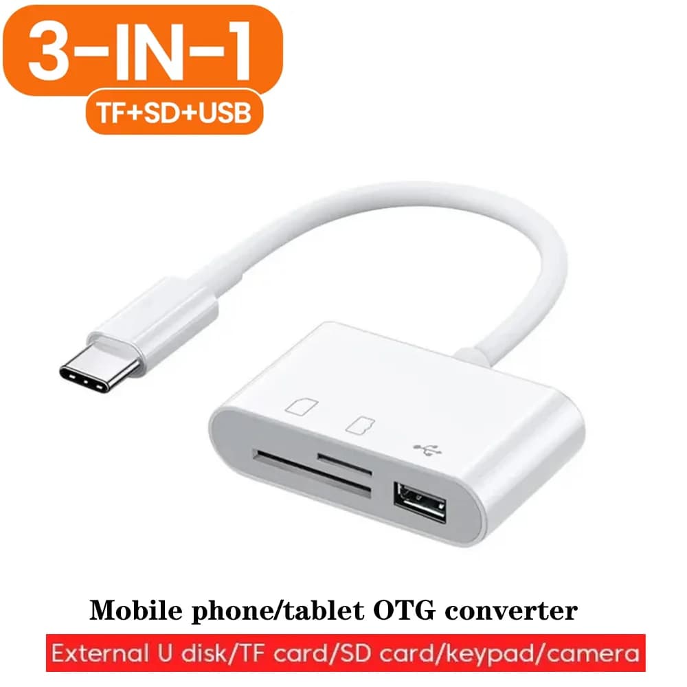 Adattatore per fotocamera USB da 3 in 1 Lightning TypeC a scheda SD e TFPer iPhone Lettore di schede iPad Dongle USB per USB Flash Plug Play