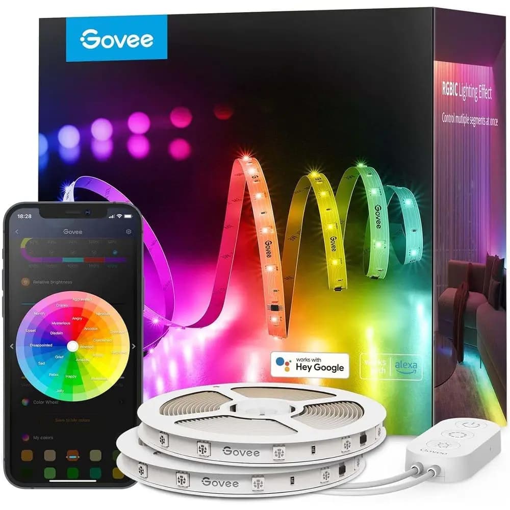 50ft x 2 RGB LED Strip Lights, Smart Multi-Color, Compatible with Alexa and Google Assistant, DIY Segmented Control for Bedrooms