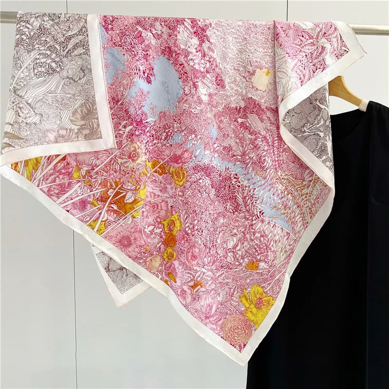 Sciarpa di seta di gelso Stampa fronte-retro Bordi arrotolati a mano Scialli Bandane Accessori Cintura Capelli Sciarpe al collo Foulard Femme 110 cm