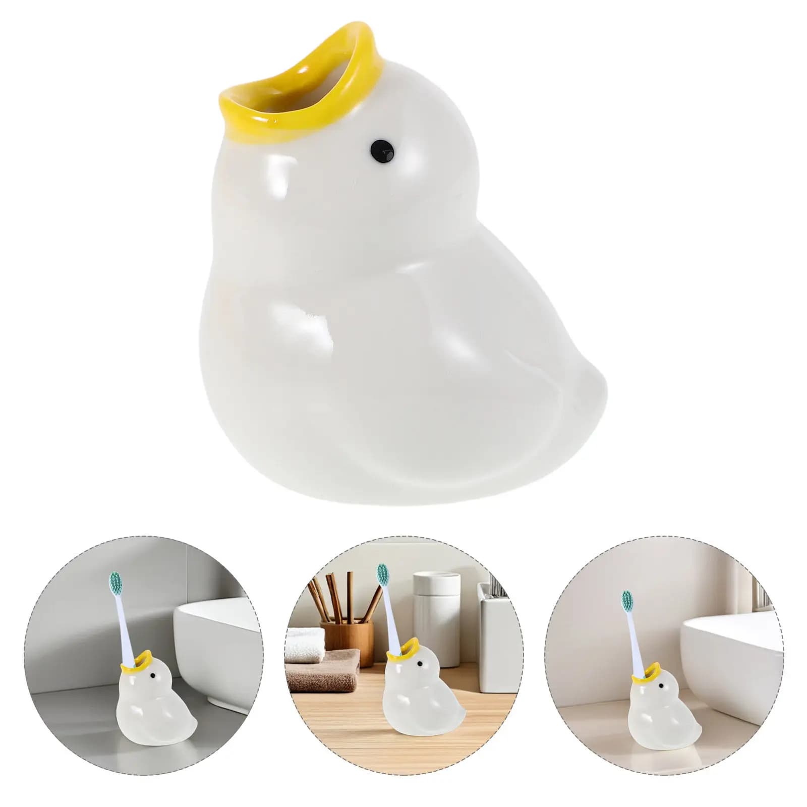 Portaspazzolino in Ceramica a Forma di Anatra Cartone Animato, Simpatico Organizzatore Piccolo per Spazzolini, Supporto da Appoggio per Bagno, Accessori Bagno