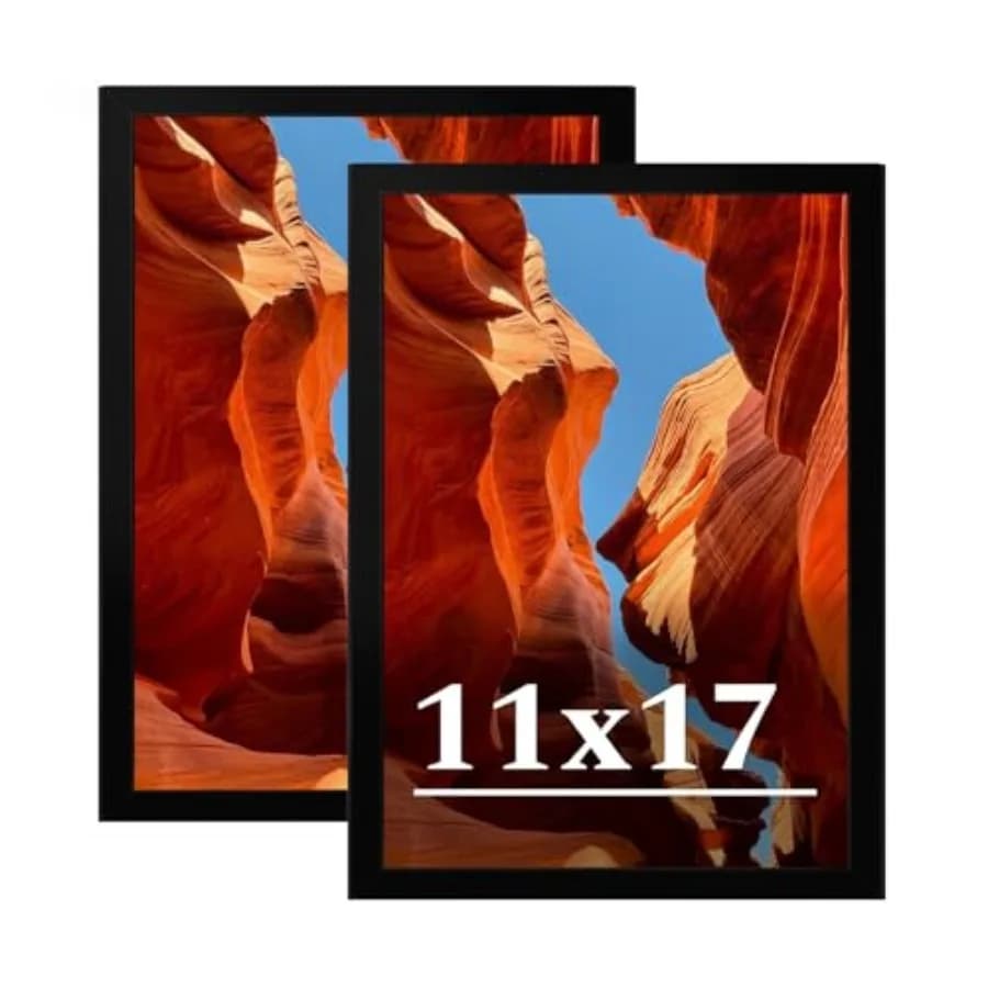 Set di 2 Cornici per Foto, Cornice Nera 11 x 17 con Plexiglas HD, Cornice per Poster 11 x 17, Cornice Espositiva per Formato Verticale o Orizzontale