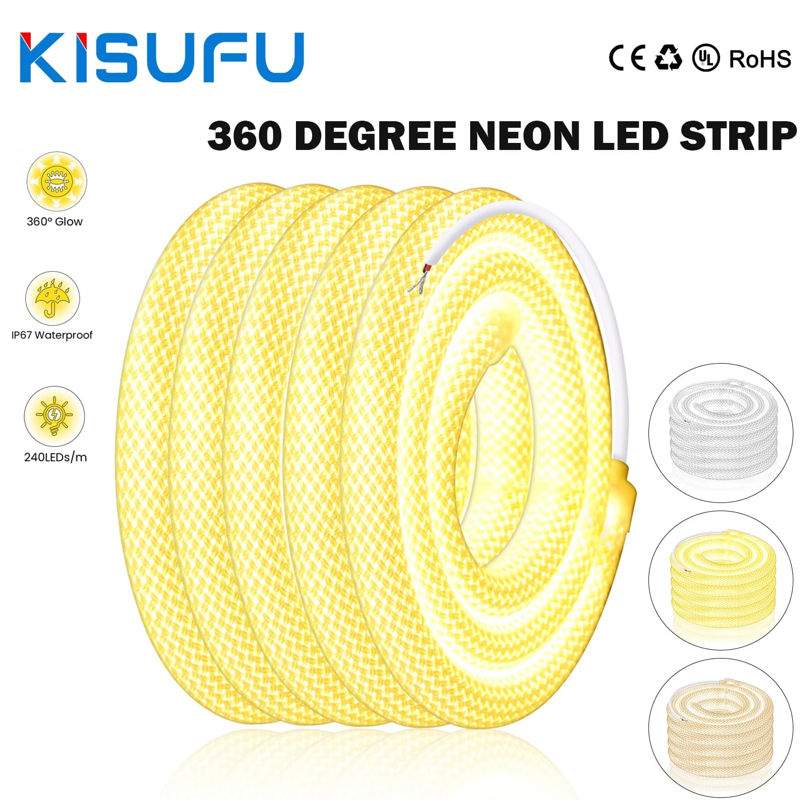 Striscia LED al neon reticolata rotonda da 360 gradi DC 12V 24V 240 LED / m Striscia al neon con tubo in silicone flessibile impermeabile bianco caldo naturale