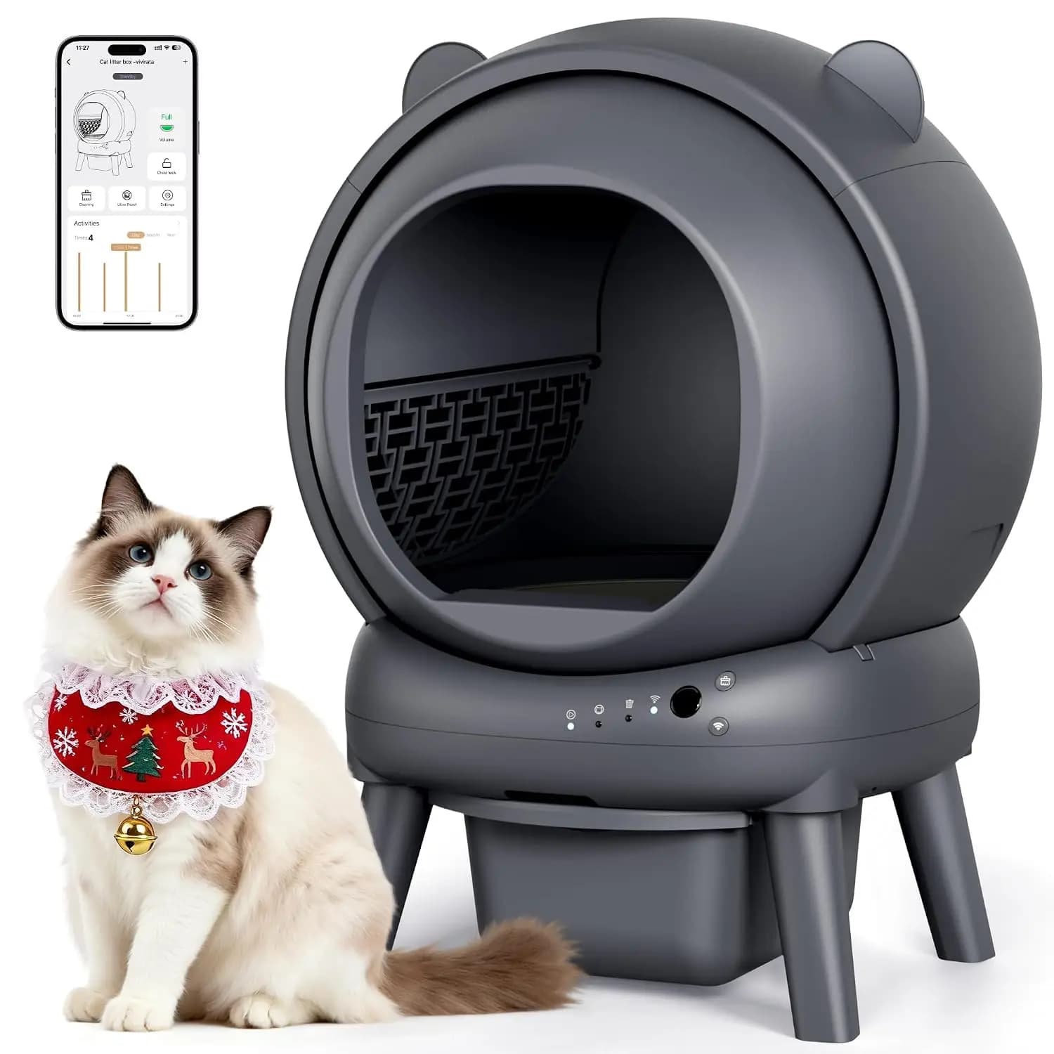 Self Cleaning Cat Litter Box, Safety Sensors & App Control, Automatic for Multiple Cats, Odor & Noise Reduction, Customized