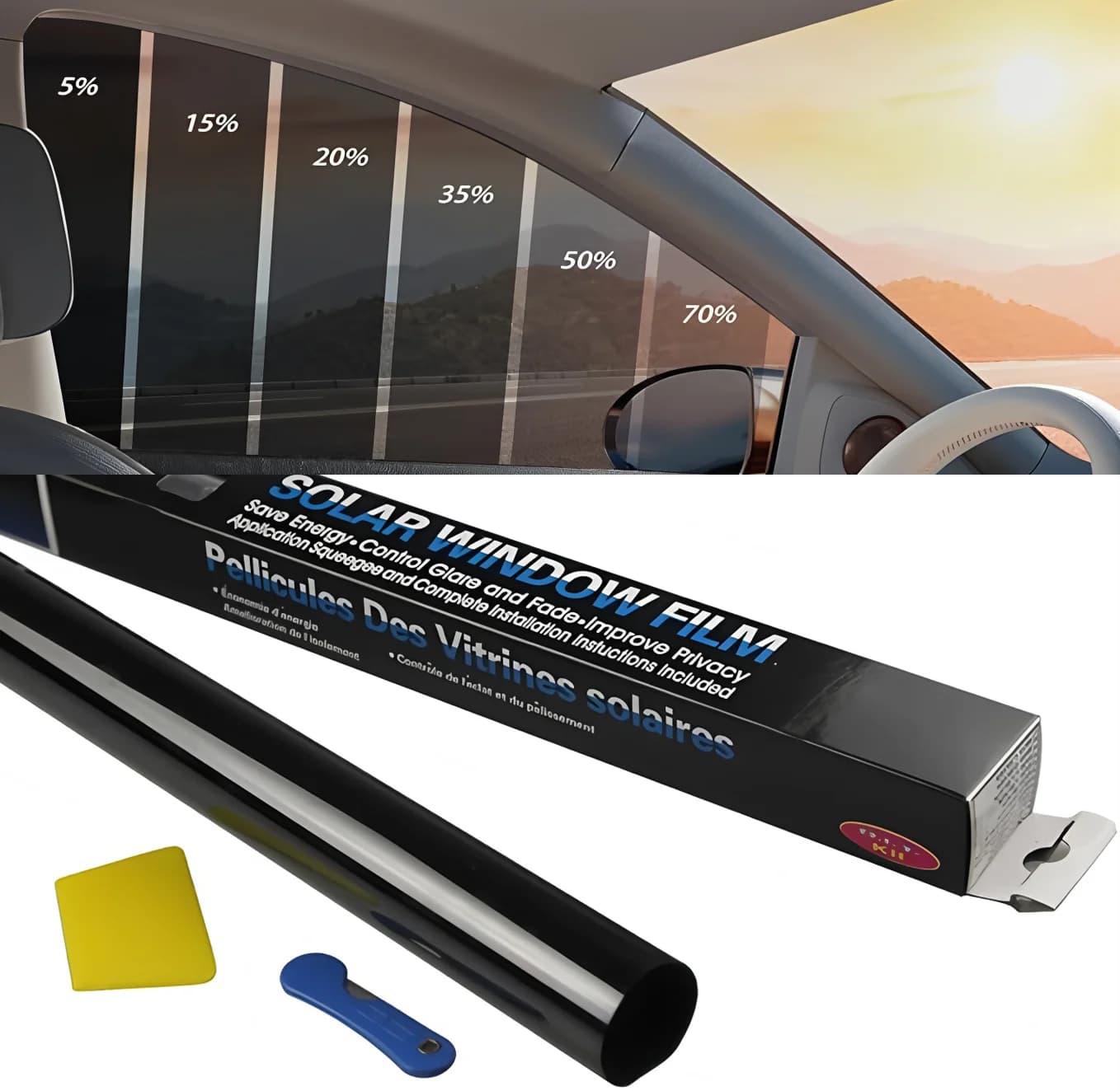 Pellicola Oscurante per Finestrini Auto, Pellicola Polarizzata per Vetri Auto, Adesivo Oscurante per Vetri Auto, Protezione Solare UV, Pellicole in Vinile, Pellicole Auto Oscuranti in Ceramica
