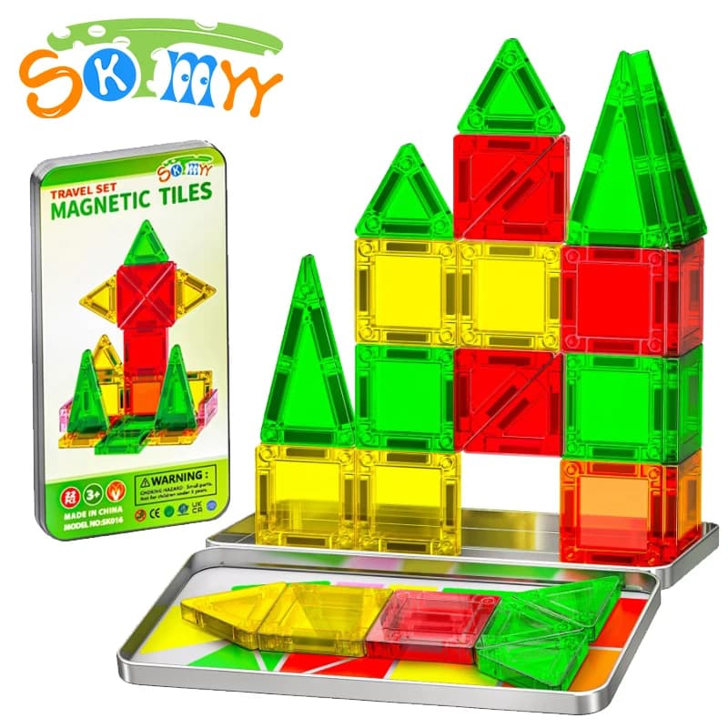 Mini piastrelle magnetiche Piastrelle magnetiche da viaggio con scatola di ferro Auto Aereo Elementi essenziali da viaggio Giocattoli STEM creativi per regalo di compleanno per bambini
