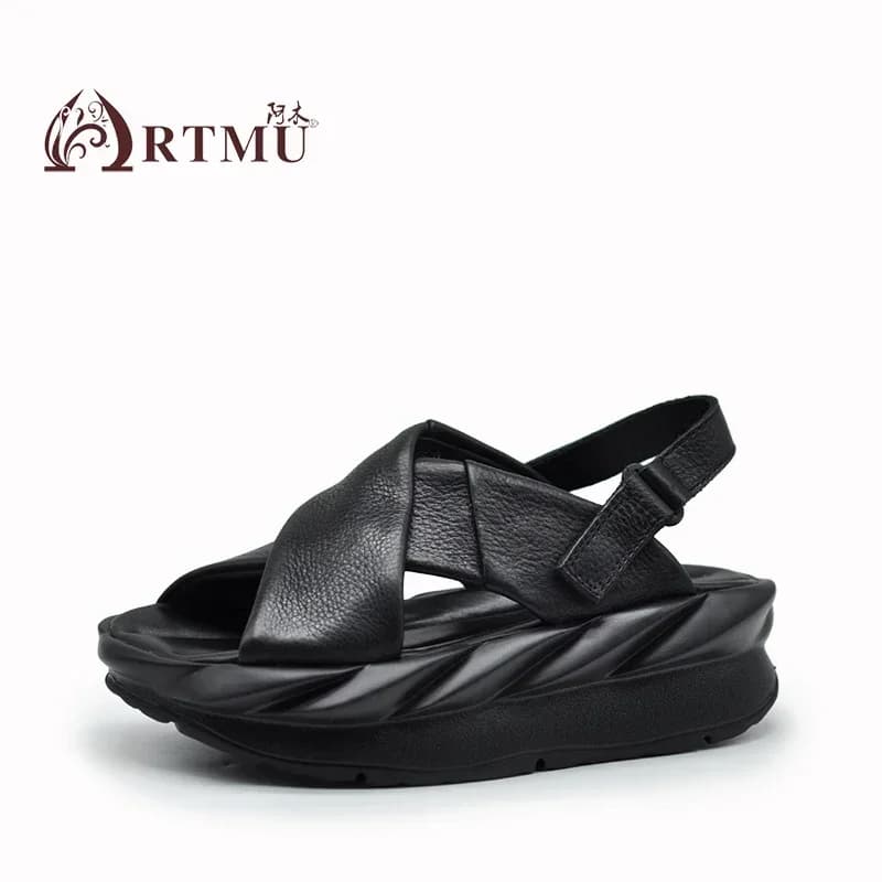 Artmu Original Cross Belt Sandals For Women Hook Loop 5.5cm Flat Platform Thick Heel Sandals Luxury Ladies Wedges Roma Slides