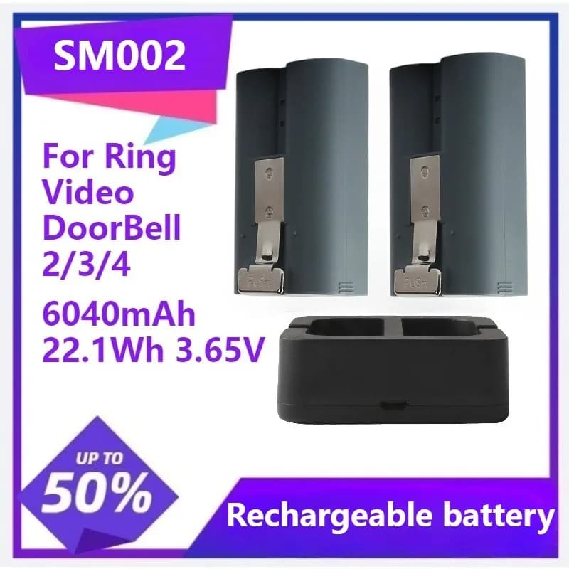 SM002 Per Ring-Video V4 compatibile con Ring Video Doorbell 4/3/2 Stick Up Cam Batteria (2a e 3a generazione) 6040mAh 22,1Wh 3,65V